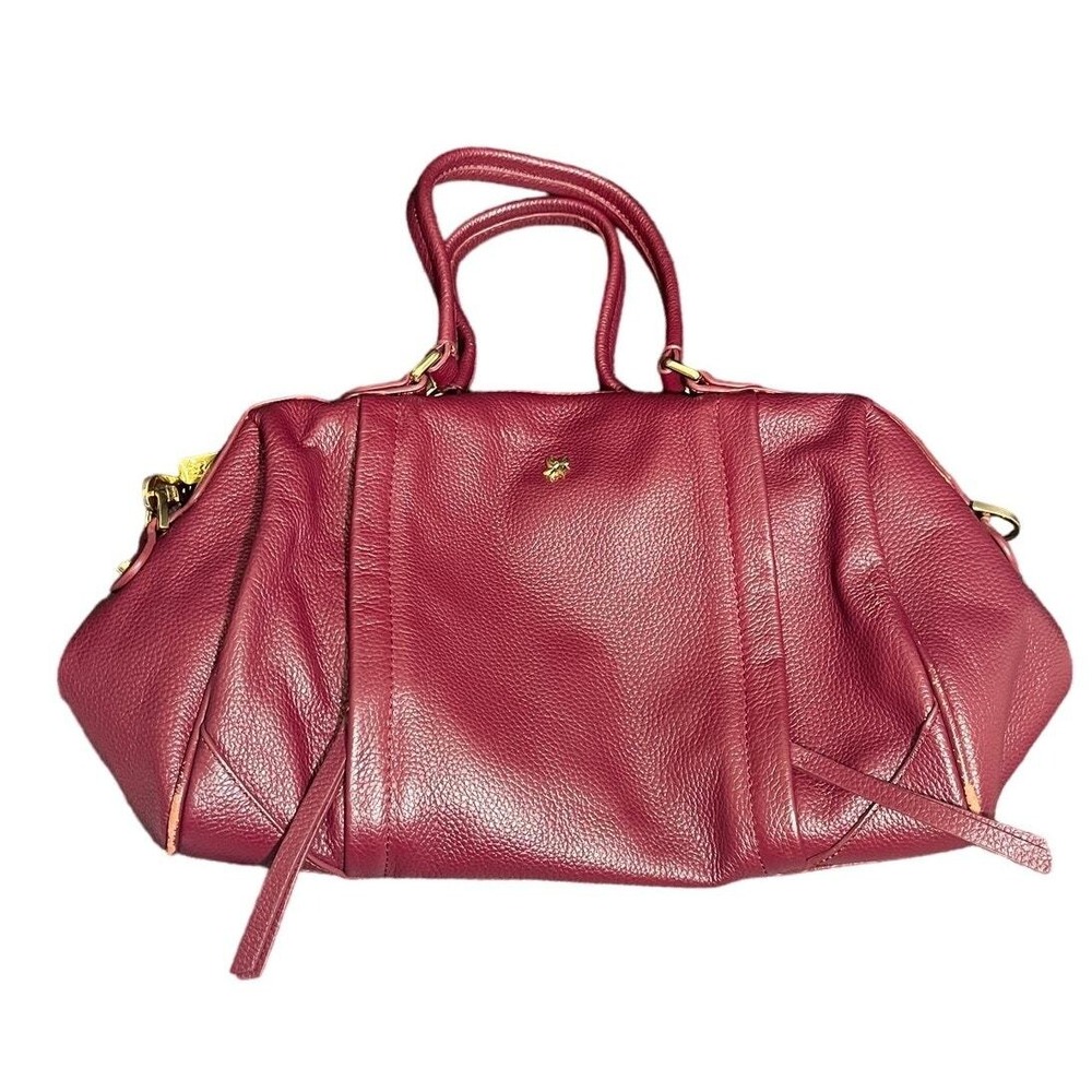 Ora Delphine Satchel Bag Womens Large Burgundy Pebbled Leather Gold Hardware